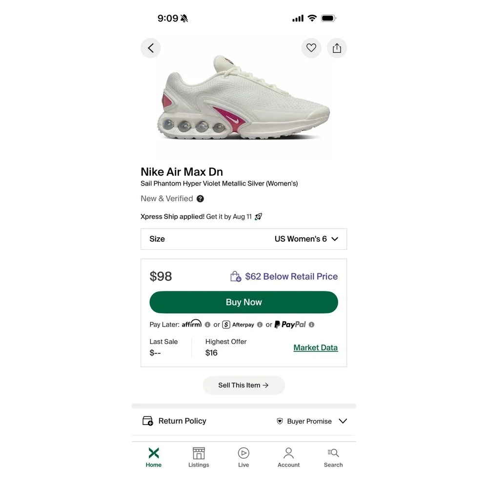 Nike Air Max Dn Sail White Hyper Pink Women Athletic Shoes FJ3145-103 Size 6